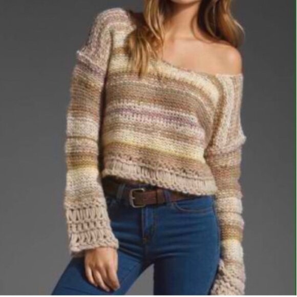 Free People Limbo Crop Cropped Boho Chunky Sweater - Small S Buttercream - Picture 7 of 8